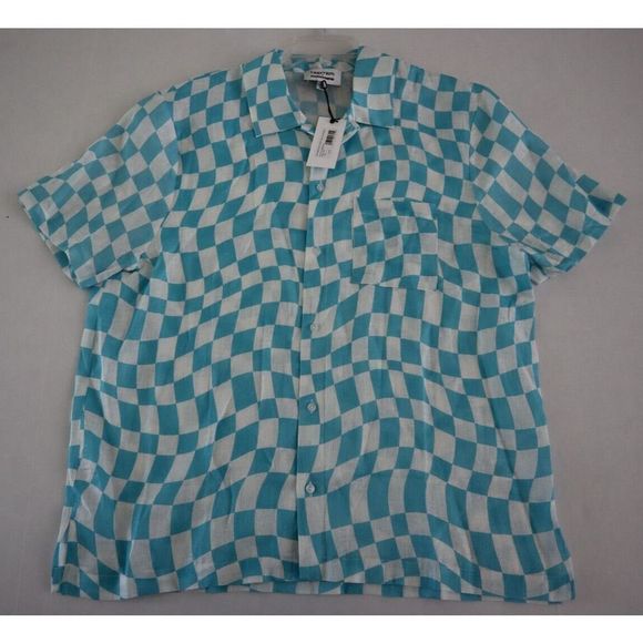 Bloomie's x Solid & Striped Men Sz L Cyan Blue Wavy Check Shirt/Shorts Set $220 - Picture 15 of 16